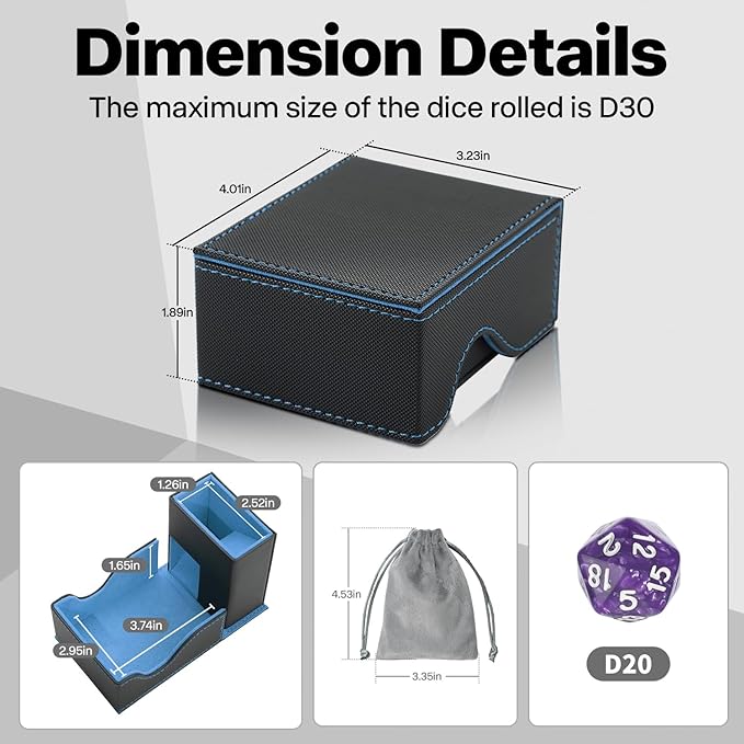 Dice Roller Tower, Premium DND Magnetic Dice Tray, Foldable PU Leather Dice Tower RPG Gifts for Dungeons and Dragons MTG Dm & Player Black/Blue