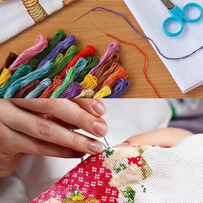 Stamped Cross Stitch Kits Beginners Full Range of Crossstitching Preprinted kits Pattern for Kids or Adults, DIY Needlepoint Embroidery Craft Kits 11CT 3 Strands-10.2×15.7 inch,Walking in the rain