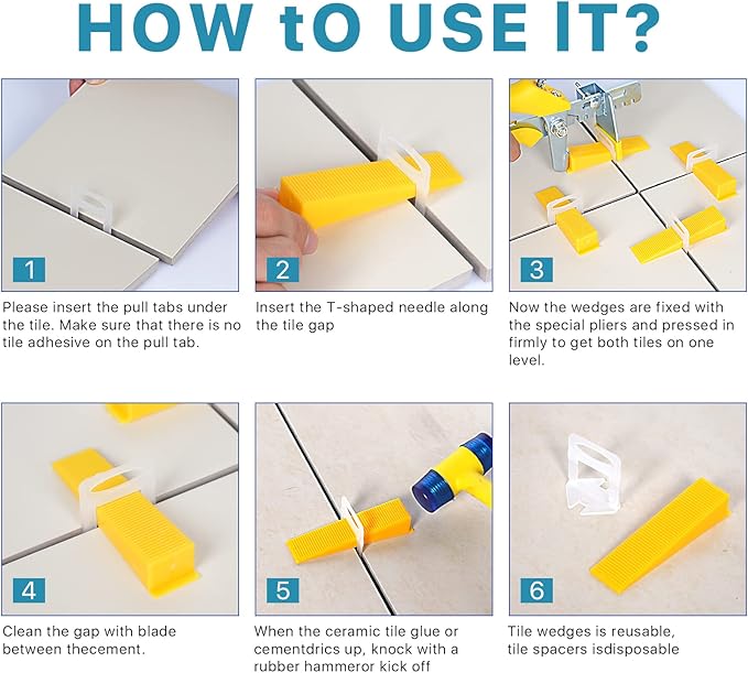 300 Pcs Reusable Leveling Wedges,Reusable Tile Leveling System Wedges for 1/8" Spacers,1/16" Spacers,1/32" Spacersand Tile Leveling System Kit,for Tile Leveler Installation(300yellow Reusable Wedges)
