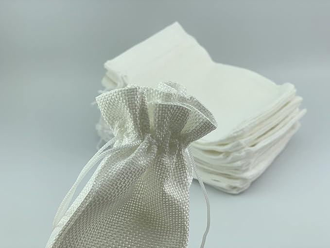 Palmhomee Pack of 25 Burlap Gift Bags with Drawstring Linen Jewelry Pouches Wedding Jute Bags for Jewelry and Treat Pouches Party Birthday Wedding Favors Gift(7x9 Inch, White)