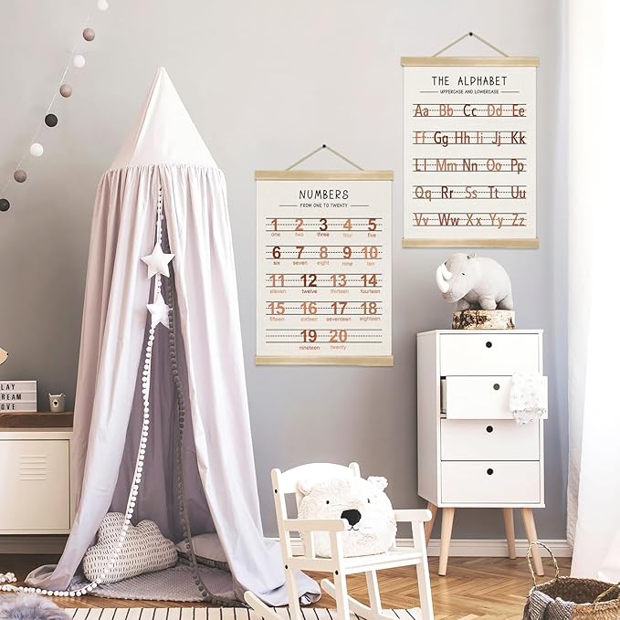 Alphabet and Numbers Wall Chart Set of 2 ,Kids Educational Posters,ABC and 1-20 Number Learning Banners for Toddlers, Preschool Classroom, Homeschool, Nursery, Playroom Decor 14 x 18.5 Inch (Brown)