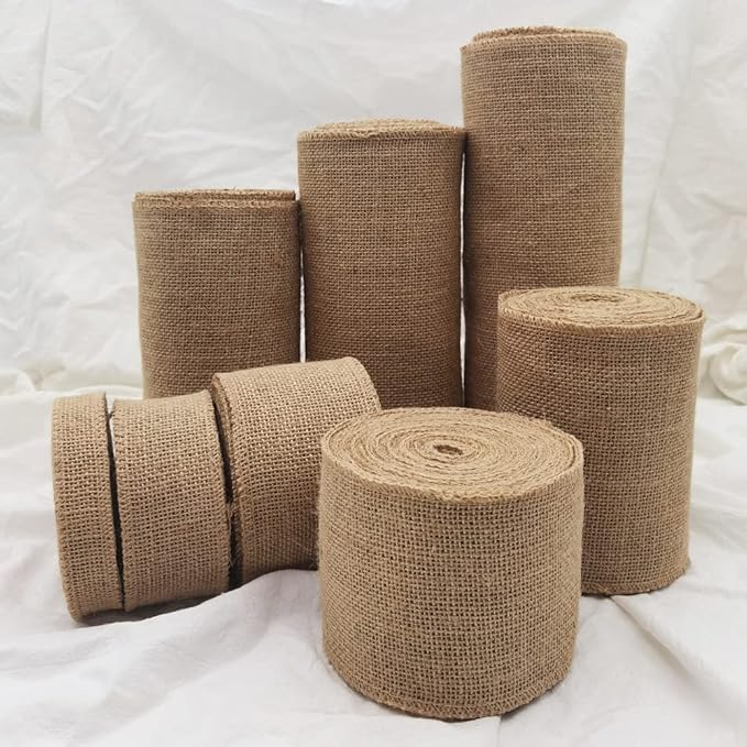 INSPIRELLE 1" Natural Burlap Fabric Roll 10 Yards Jute Ribbon for Gift Wrapping Craft Projects Wedding Decoration Home Decoration 2.5CM