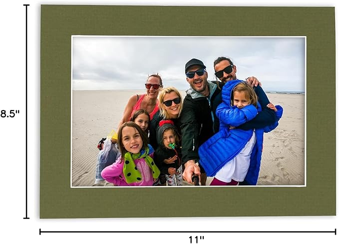 8.5x11 Mat Bevel Cut for 7x9 Photos - Acid Free Dill Green Precut Matboard With Backing Board and Crystal Clear, Self Seal Photo Mat Bag - For Pictures, Photos, Framing - 4-ply Thickness