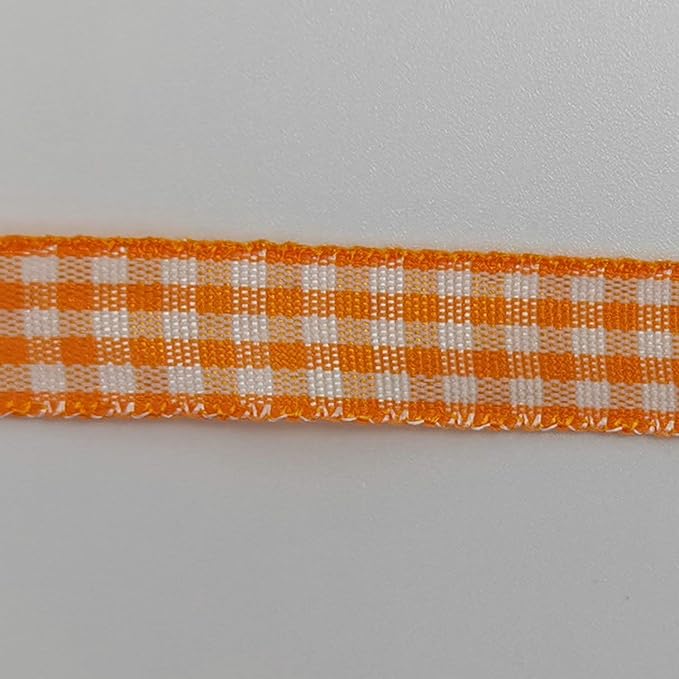 Orange Gingham Plaid Checked Ribbon 25 Yard Each Roll 100% Polyester (3/8", Orange)