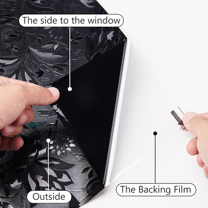 LEMON CLOUD Total Blackout Window Film Privacy Static Cling Frosted Black Window Covering 100% Opaque Film Tint Darkening Removable Film for High Privacy,(Blackout Tulip Design,17.5 x157.4 inches)