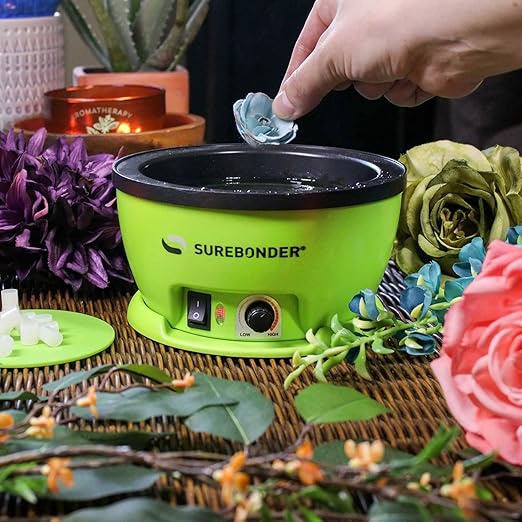 Surebonder 803 Electric Hot Glue Skillet, Adjustable Temperature 225-400°F, 5.25-Inch Diameter, 1-Inch Depth, Dip Crafts Directly Into Pot of Hot Glue, Green and Black