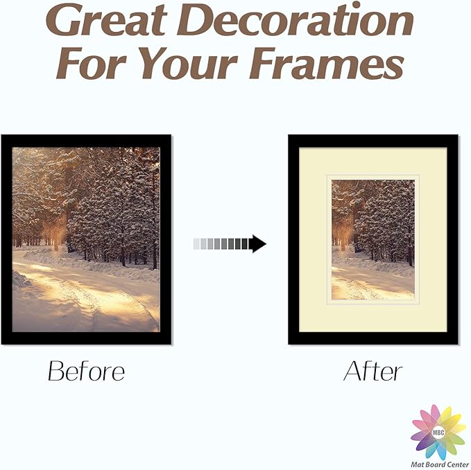 Mat Board Center, Double Mat - Acid Free, 8-ply Thickness, White Core - for Pictures, Photos, Framing (Ivory Over Ivory, 8x10 for 5x7, Pack of 5)