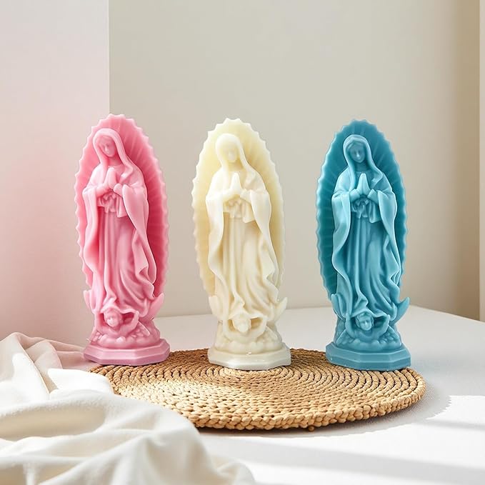 Virgin Mary Silicone Candle Molds, Religious 3D Virgin Mary Statue Molds for Resin Casting, DIY Aromatherapy Candles Wax and Plaster Epoxy Polymer Concrete Clay Sculpture Home Decoration