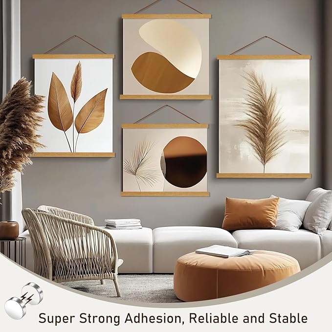 Artmag Magnetic Poster Hanger Frame, 23x35 23x34 23x23 Light Wood Wooden Magnet Canvas Artwork Print Poster Hangers Frames Hanging Kit (Teak Wood, 23")