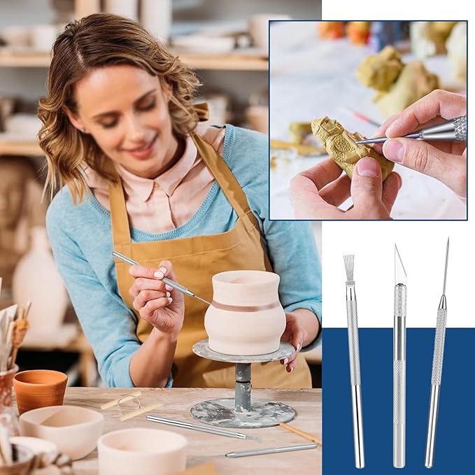 Yayatty Polymer Clay Tools, Acrylic Clay Roller, Acrylic Sheet, Rotary Cutting Mat, Round Polymer Clay Cutters with Clay Slicer Blade for Pottery and Sculpture (43 PCS)