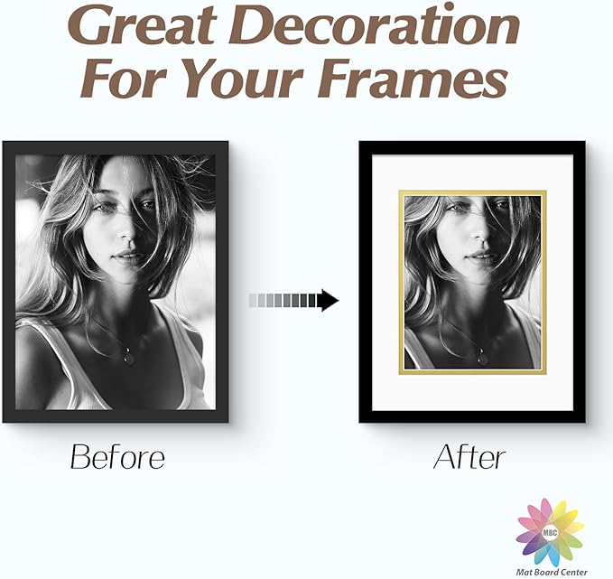 Mat Board Center, Double Mat - Acid Free, 8-ply Thickness, White Core - for Pictures, Photos, Framing (Off White Over Gold, 11x14 for 8x10, Pack of 5)