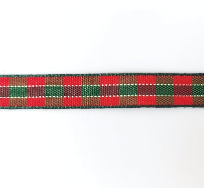 Micomon X'Mas Gingham Ribbon Green Red Metallic Gingham Ribbon 25 Yards Each Roll 100% Polyester (3/8",RedGreenGold)