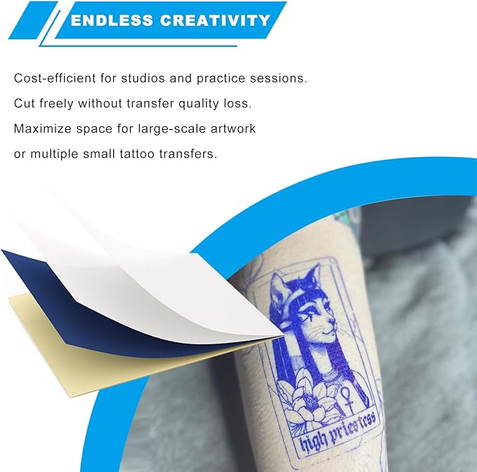 Tattoo Transfer Paper 100 Sheets, Thermal Stencil Paper for Tattooing A4 Professional Tracing with Crisp Transfer 4 Layer Stencil Paper 8.27" x 12" Tattoo Supplies for Studios & Beginners