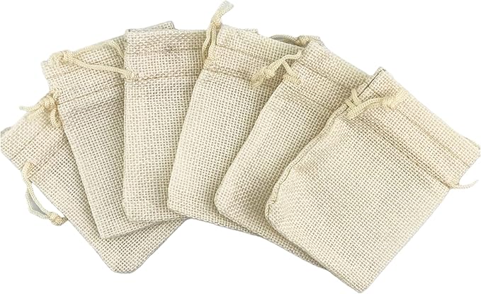Palmhomee Pack Of 25 Burlap Gift Bags with Drawstring Linen Jewelry Pouches Wedding Hessian Jute Bags for Birthday Jewelry and Treat Pouches Party Wedding Favors Gift Art and DIY Craft (3.6x4.8 Inch, Cream)