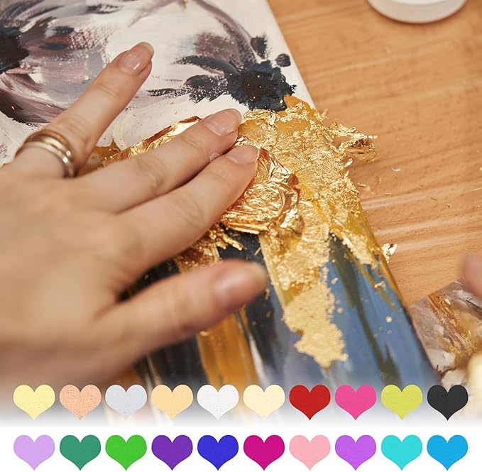 PATIKIL Gold Leaf Sheets for Art 3.7" x 3.4", 100 Pcs Gold Foil Sheet Metallic Leaf Papers for DIY Crafts Resin Furniture Nails Paintings Home Decoration, Light Purple