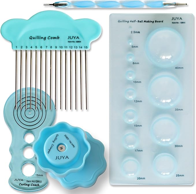 JUYA Paper Quilling Kit with Blue Tools 960 Strips Board Mould Crimper Coach Comb (Paper Width 3mm with Glue)