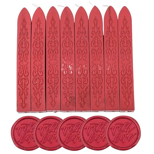 8Pcs Sealing Wax Sticks with Wicks, Wine Red Waxs Seal Stick Great for Letter Seals Waxing Stamp Wedding Invitations, Packaging Decoration (8)