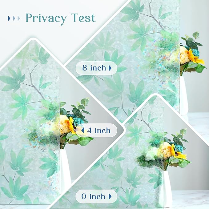 Haton Window Privacy Film, Decorative Stained Glass Window Clings, 3D UV Sun Blocking Sticker, Removable Static Cling Heat Control Tint for Home Door, Leaf Rainbow, 23.6" x 78.7" Non-Adhesive