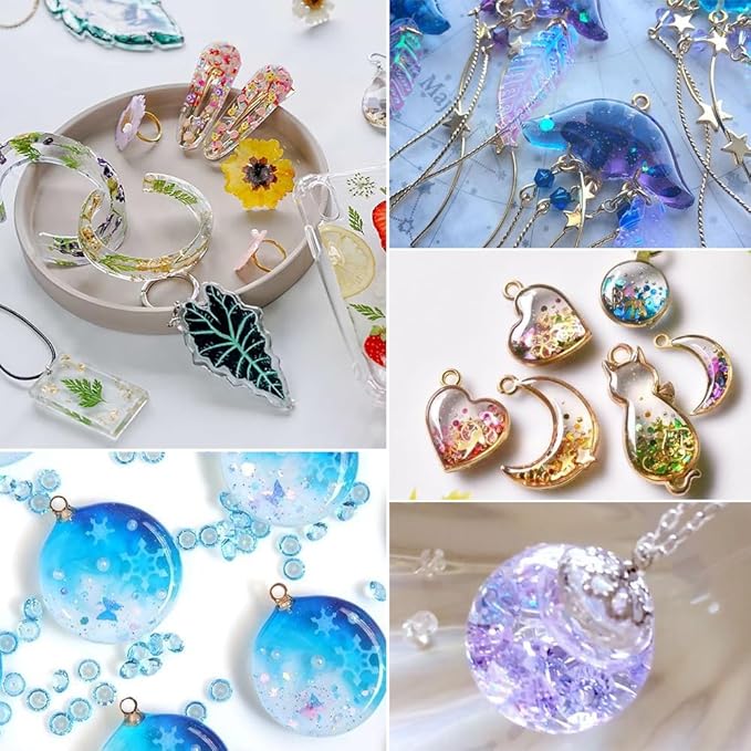 UV Resin Kit 200g with UV Light, Hard Type UV Resin Kit, Upgraded Formula & Crystal Clear UV Resin for Jewlery Making, 100g*2 Resin UV Kit with Light for Earring, Pendant, DIY