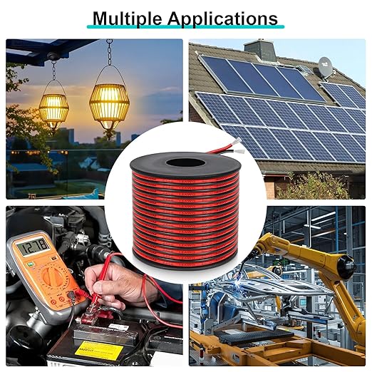 20 Gauge 2 Conductor PVC Tinned Copper Electrical Wires, 32.8FT/10M Red and Black Double Parallel Wire,0.5mm²,for DIY Projects, Home Electrical, Power Wiring,Car Speaker Wires, LED Wires.