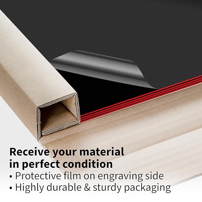 Trotec TroLase | 12"x20"x1/16", 4 Pcs | Black/Red | 2 Ply | Modified Acrylic | Laser Engraving Double Color Plastic Sheet | Engraving Blanks for Laser, Saw, Guillotine | Made in USA