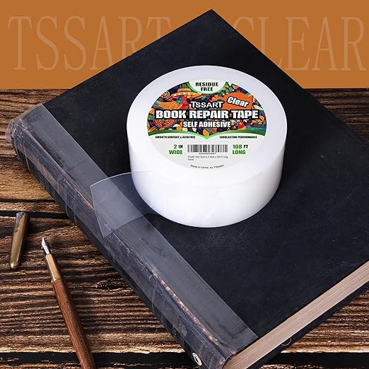 Clear Book Repair Tape - Self Adhesive Stretchable Tape, Essential Repair Tape for Reinforcing, Protecting, and Covering Old Books - 2 Inch Wide x 108 FT Long