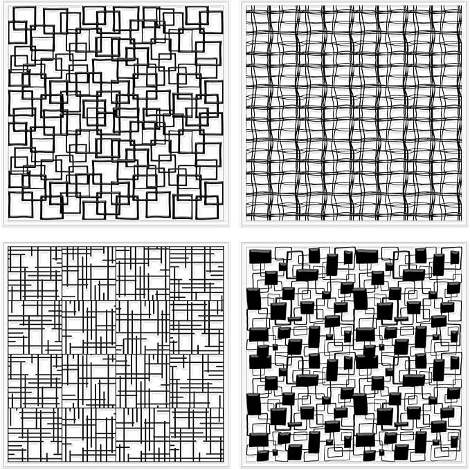 CHGCRAFT 4 Pcs Graffiti Grid Polymer Clay Texture Sheets Abstract Squares Silicone Texture Stamp Seamless Pattern Modeling Pattern Pad Sheets for Jewelry and Earrings Tools, 5.5x5.5 inch