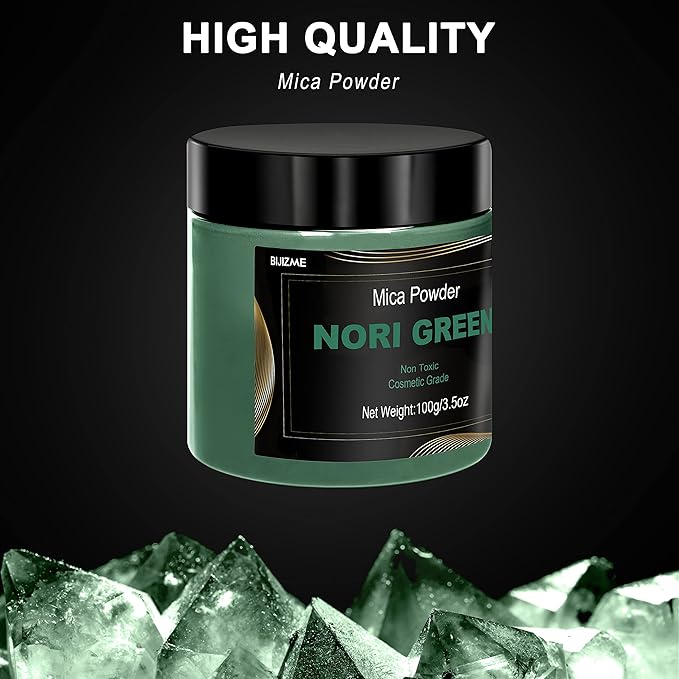 Nori Green Mica Powder(100g) Big Bottle Pigment Powder Multipurpose DIY Arts and Crafts Additive, Woodworking, Epoxy, Resin, Natural Bath Bombs, Paint, Soap,Nail Polish, Lip Gloss(Nori Green, 3.5oz)