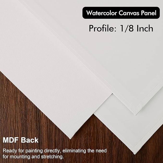 PHOENIX Watercolor Canvas Boards for Painting - 8x10 Inch/6 Pack, 100% Cotton Water Color Canvas Panels, 8 Oz. / 260g White Blank Medium Texture Flat Canvases for Water Based Paints