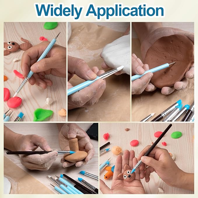 Amrules 10Pcs Clay Sculpting Tools, Practical Dual-End Rubber Pens and Dotting Tools Kit for Adults, Rock Painting, Nail Art, Carving, Drawing, Art Modeling, Shaping, Pottery Craft, Silicone Brushes