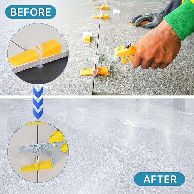 500 Pcs Reusable Leveling Wedges,Reusable Tile Leveling System Wedges for 1/8" Spacers,1/16" Spacers,1/32" Spacersand Tile Leveling System Kit,for Tile Leveler Installation(500yellow Reusable Wedges)