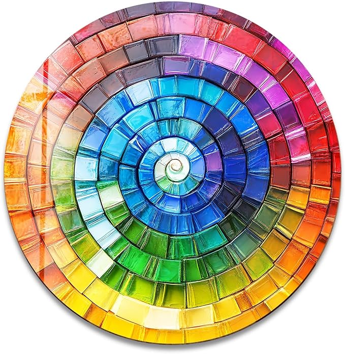 My Photostation.com 31.5''(80cm) Diameter Radiant Spiral Spectrum Round Glass Wall Art Tempered Glass Printing Wall Decor Large Wall Art Wall Hangings