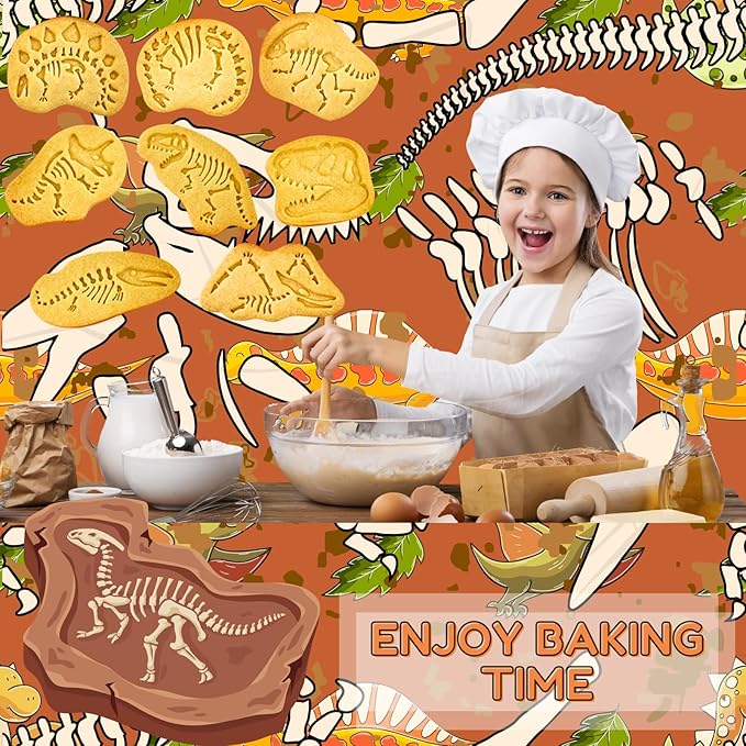 Dinosaur Fossil Cookie Cutter Set β 8pcs 3D Plastic Cookie Stamps β Fun Dino Skeleton Cookie Molds β Food Grade Kids Baking Set for Dinosaur-Themed Cookies, Cakes & Treats