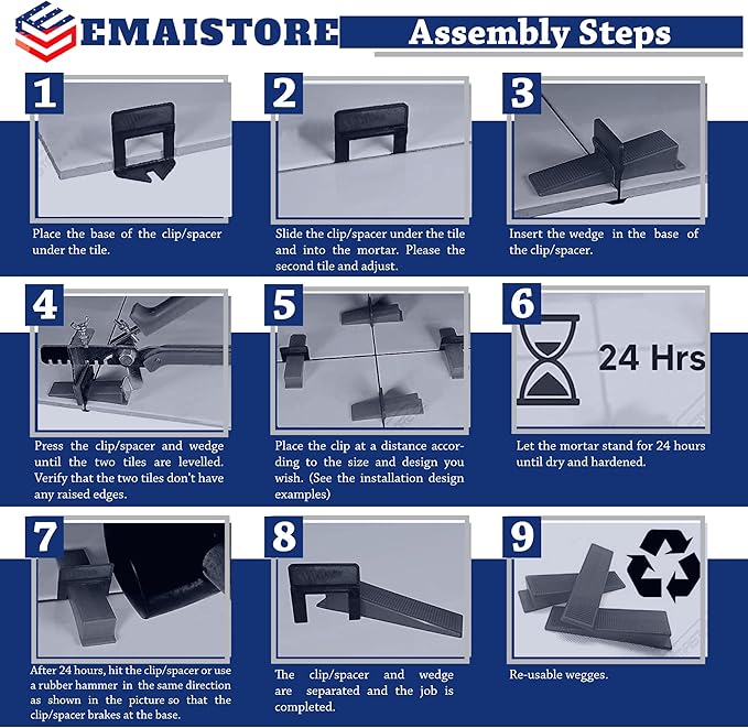 Tile Leveling System (3/16 Inch) – 2000 Tile Spacers – Compatible with Most Wedges for Smooth, Seamless Floor & Wall Tile Installation – 5mm Ceramic & Stone Spacers