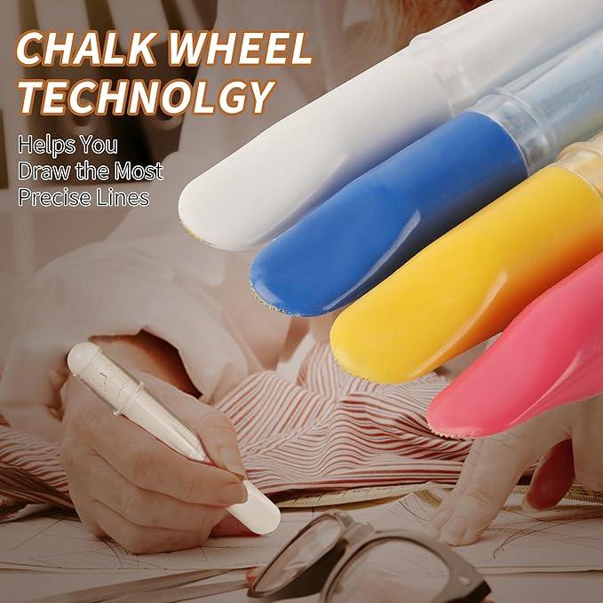 (2-pack) Fabric Chalk Markers -Erase Tailor’s Chalk for Quilting and Sewing - Compatible with Most Fabrics - With Dosing Wheel Technology, Red & White