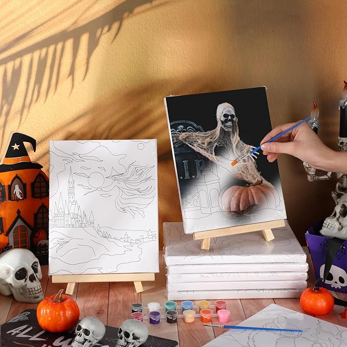 Zhanmai 12 Pack Pre Drawn Canvas for Painting Sip and Paint Kit 8" x 10" Paint Party Set Canvas Painting Pre Printed Canvases for Party Favor DIY Virtual Adult's Date Night(Halloween Ghost)