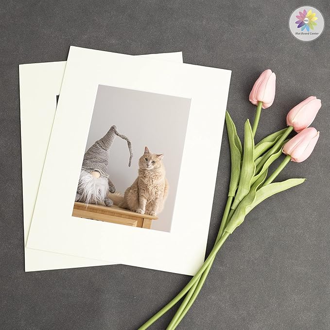 Mat Board Center, Pack of 10, 8x10 for 5x7 Ivory Turret Color Mats - Bevel Cut, Acid Free, 4-ply Thickness, White Core - for Pictures, Photos, Framing