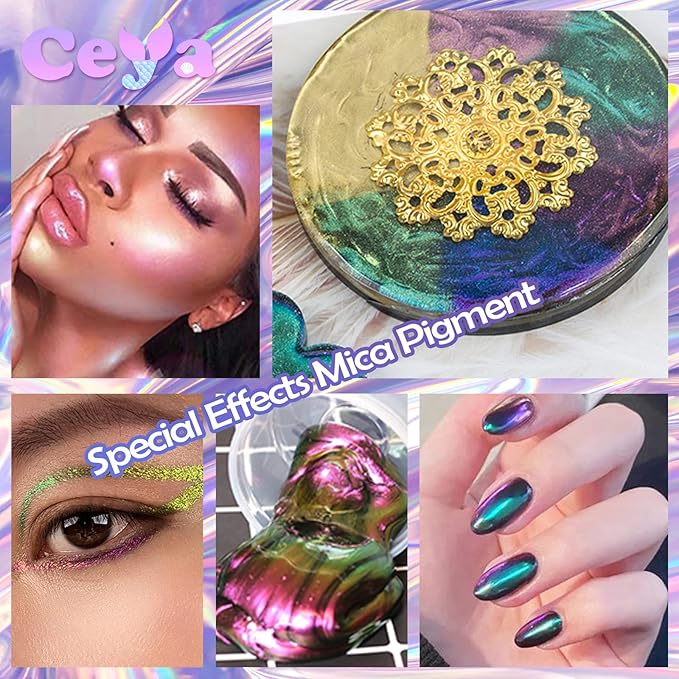 Ceya Chameleon Mica Powder, 1.8oz/ 50g Peach Sunset Chrome Nail Powder, Cosmetic Grade Pearlescent Effect Color Shift Pigment for Epoxy Resin, Makeup, Nail Polish, Soap Dye, Candle Making, Craft