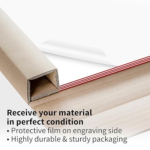 Trotec TroLase | 12"x12"x1/16", 8 Pcs | White/Red | 2 Ply | Modified Acrylic | Laser Engraving Double Color Plastic Sheet | Engraving Blanks for Laser, Saw, Guillotine | Made in USA