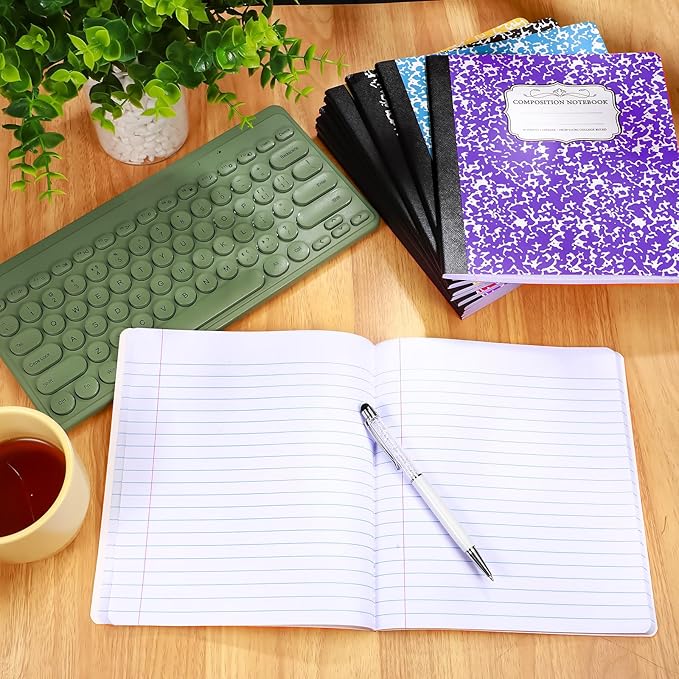 Seajan 20 Pack Composition Notebooks, Wide Ruled Paper, 7-1/2" x 9-3/4" Marble Hard Covers, 60 Sheets, Composition Notebooks Bulk for Students Back to School Adults Office Supplies(Colorful)