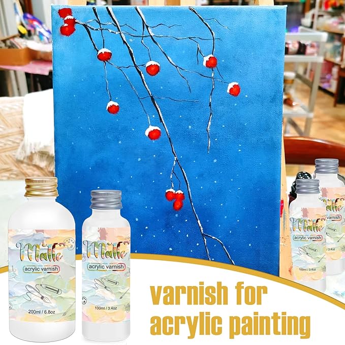 Matte Varnish for Acrylic Painting,100ml Acrylic Paint Varnish,Clear Varnish Keeps Paintings from Yellowing, Cracking, Maintains Permanent Color(Matte)