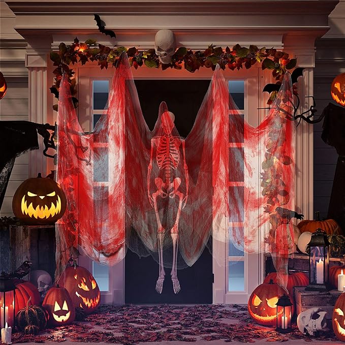 Boao Halloween Cheese cloth 85 x 197 Inch Bloody Cheesecloth Roll for Crafts Large Cotton Muslin Gauze Fabric for Halloween Outdoor & Indoor Spooky Decoration