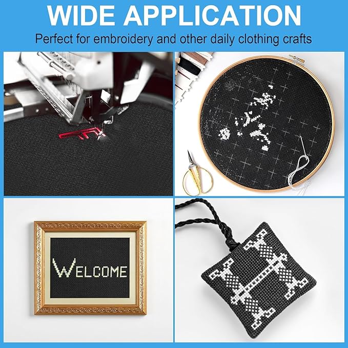 Cross Stitch Fabric 18 Count Aida Cloth 59 x 39 Inch Large Size Classic Reserve Cross Stitch Supplies Embroidery Fabric Cloth Cross Stitching for Home DIY Craft Embroidery Decoration Handmade, Black