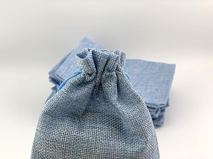 Palmhomee Pack of 25 Burlap Gift Bags with Drawstring Linen Jewelry Pouches Wedding Hessian Jute Bags for Birthday and Treat Pouches Party Wedding Favors Gift (7x9 Inch, Sky Blue)