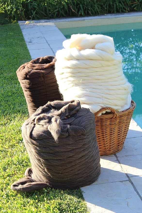 Natural Wool Bulk roving, 4 lb. Best Wool for Spinning, arm Knitting, Felting, Chunky Blankets and Tapestry. Natural Colors, un-Dyed. (Mocha, 4 lb)