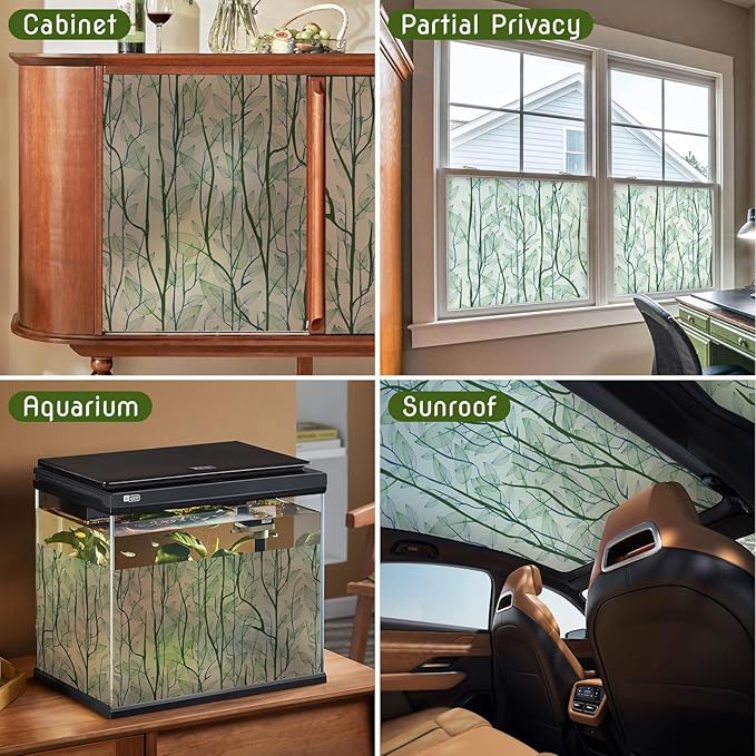 DKTIE Window Film Privacy with Installation Tools, Decorative Stained Glass Window Clings for Home, Static Cling Window Sticker for Front Door, Bathroom, Glass Door (Dark Green, 17.7'' x 118.1'')