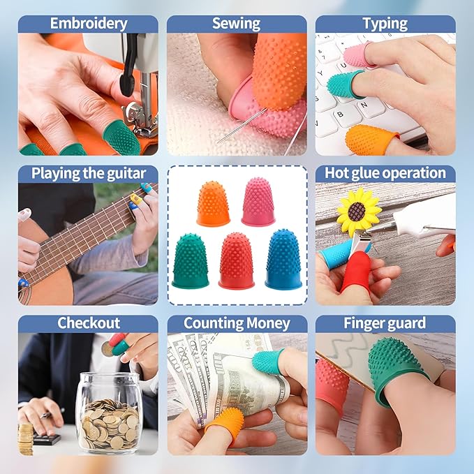 30 pcs Rubber Thimble, Rubber Finger Tips, Office thimbles for Hand Embroidery, Cutting, Knitting & Counting, dedos de silicona para las Manos, dedales para Coser,Thumb Thimble in 5 Sizes and Colors