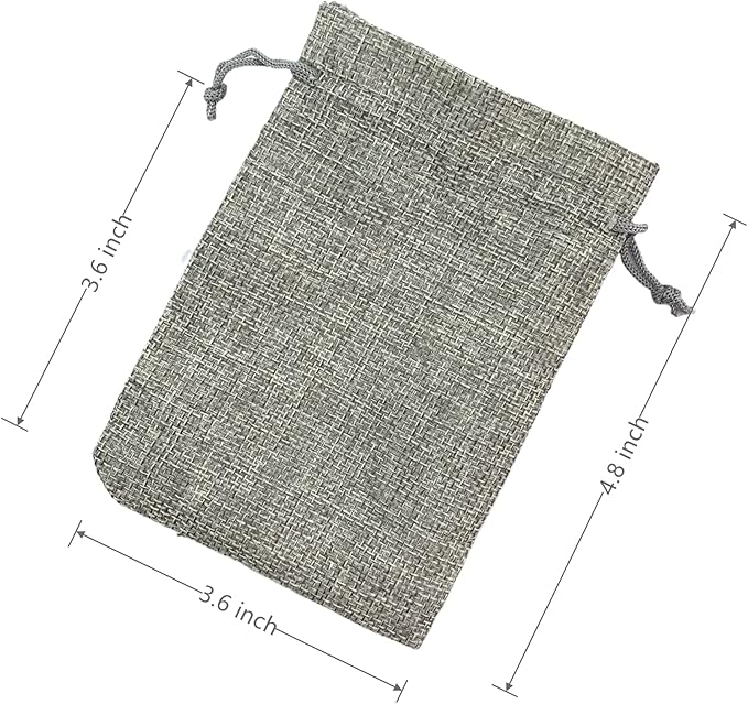 Palmhomee Pack Of 25 Burlap Gift Bags with Drawstring Linen Jewelry Pouches Wedding Hessian Jute Bags for Birthday and Treat Pouches Party Wedding Favors Gift (3.6x4.8 Inch, Gray)