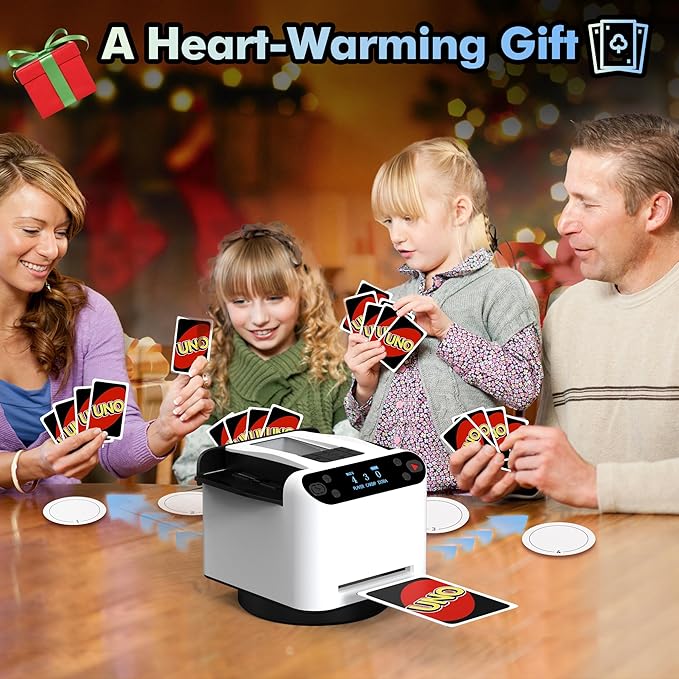 Automatic Card Shuffler and Dealer Machine 360ยฐ Rotation, Supports 12 Players, Rechargeable Card Shufflers, UNO Shuffler Card Machine Perfect for Rummy, Poker, Phase 10, Skip-Bo, Texas Hold'em