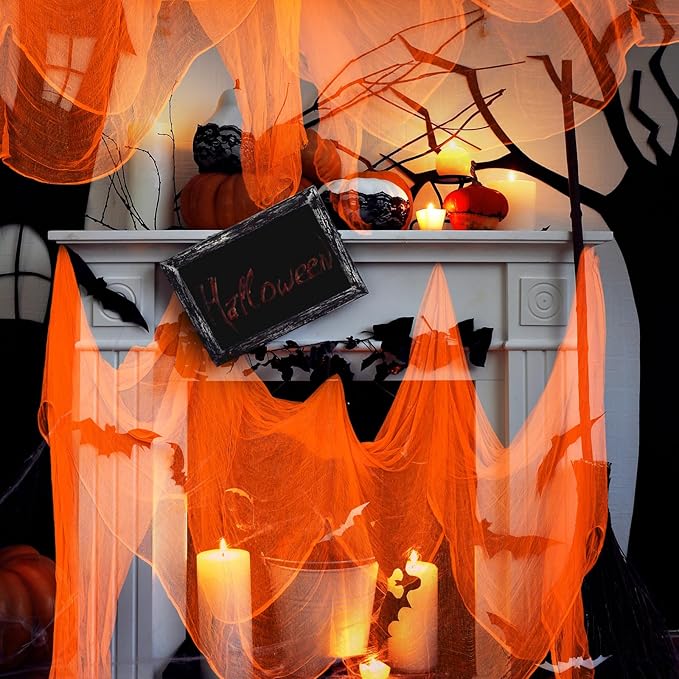 Boao Halloween Cheese cloth 85 x 197 Inch Orange Cheesecloth Roll for Crafts Large Cotton Muslin Gauze Fabric for Halloween Outdoor & Indoor Spooky Decoration